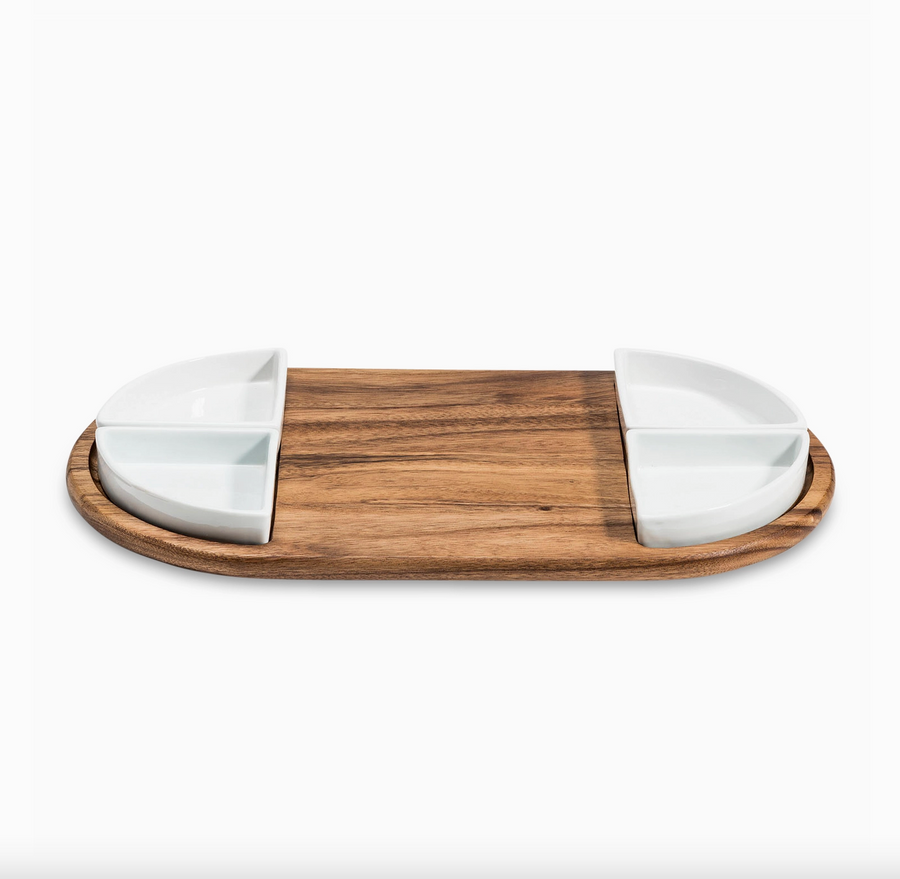 Charcuterie/Serving Tray with 4 Ceramic Dishes
