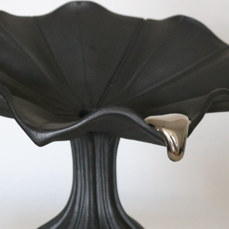 Black Peplum Vase with Silver Drip