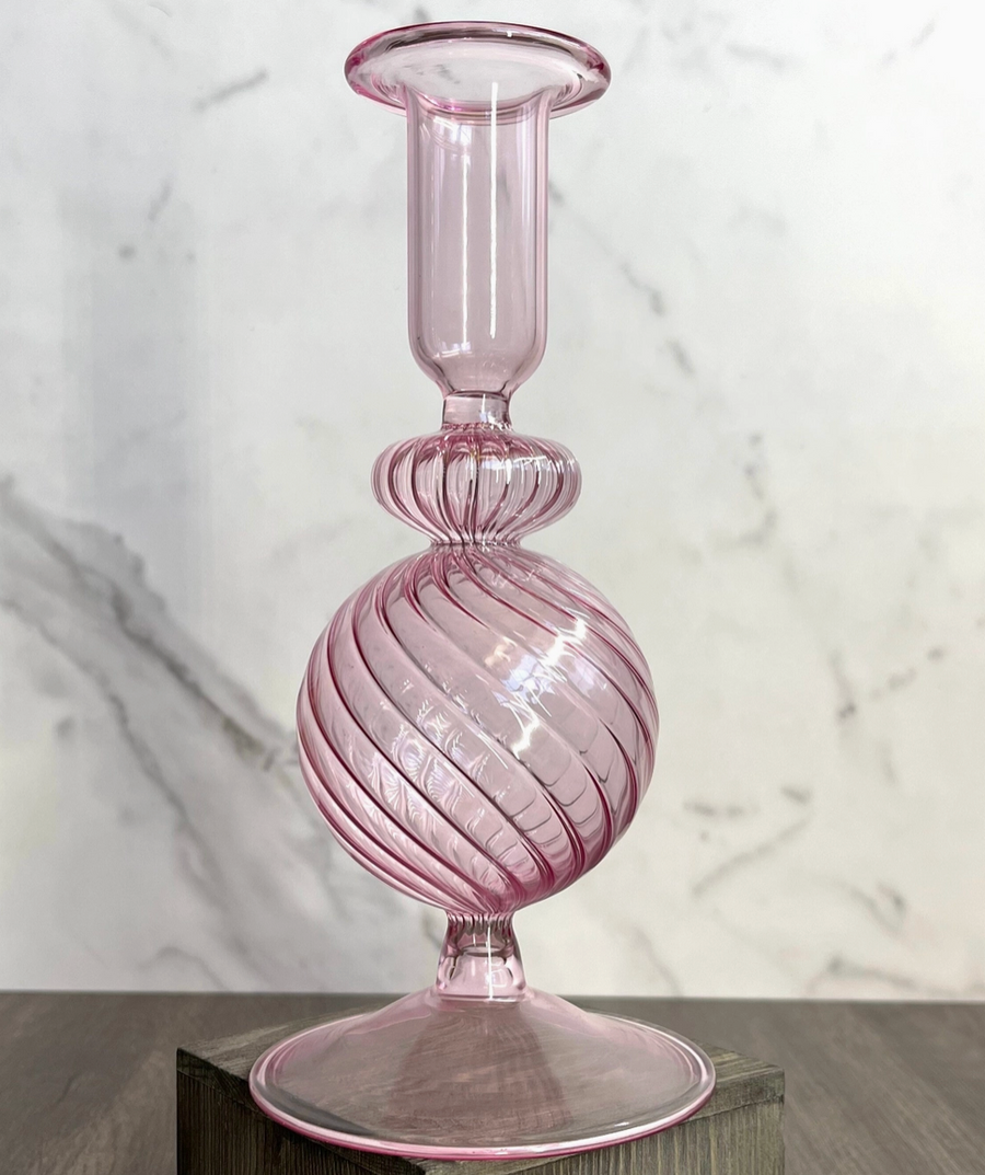 Handblown Spiral Globe Swirl Glass Candle Holder