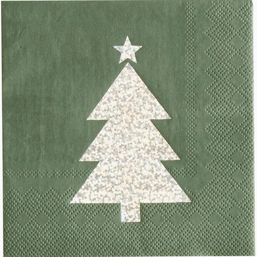Silver Glitter Tree Paper Cocktail Napkins
