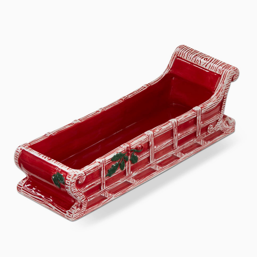 Vintage Sleigh Red Ceramic Cracker Dish