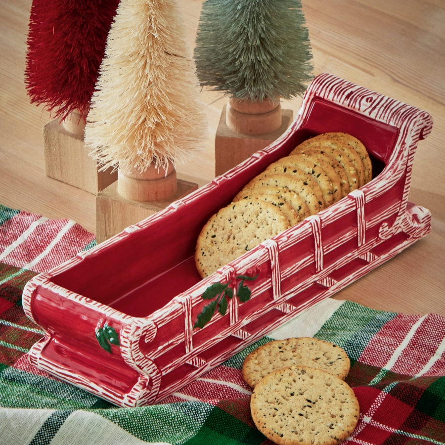 Vintage Sleigh Red Ceramic Cracker Dish