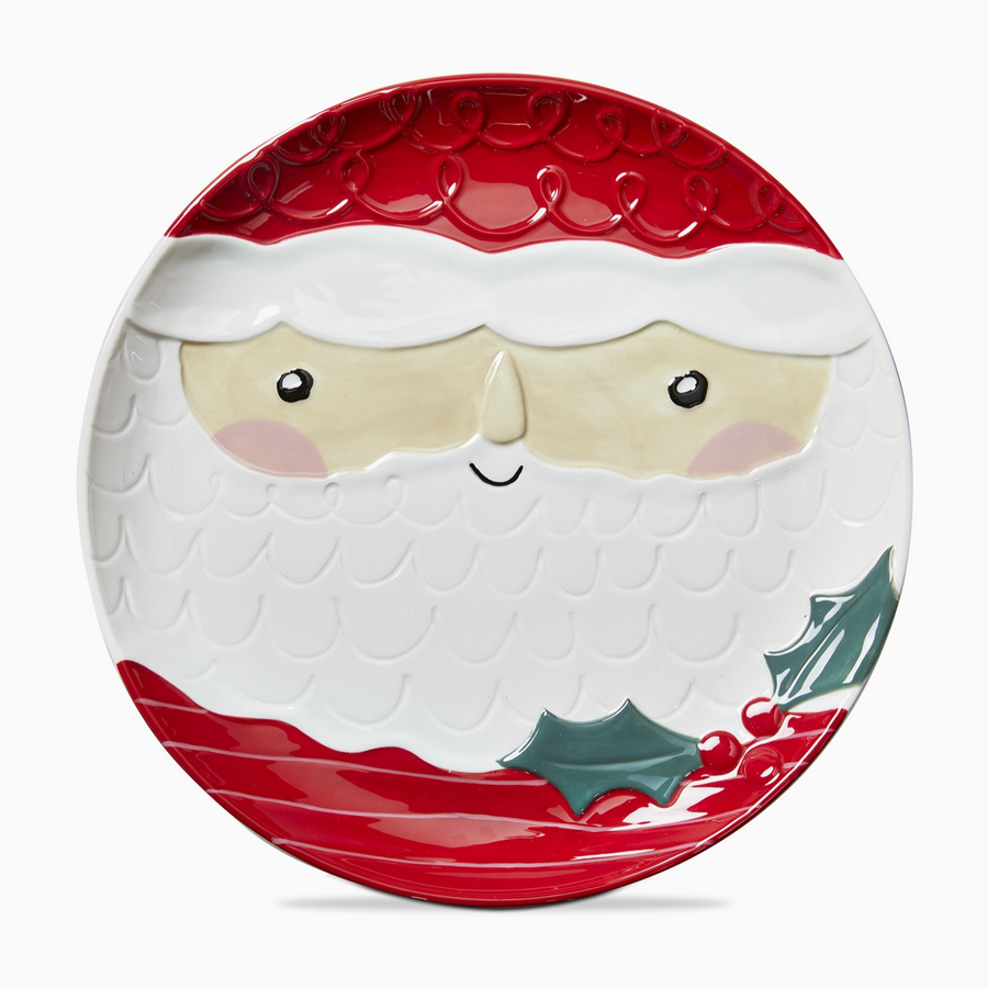 Round Red Ceramic Santa Face Serving Platter