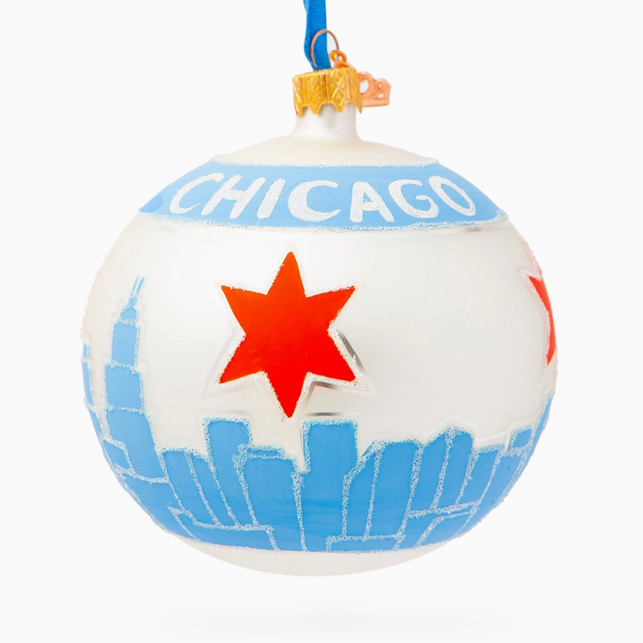 Chicago Cityscape and Flag Ornament