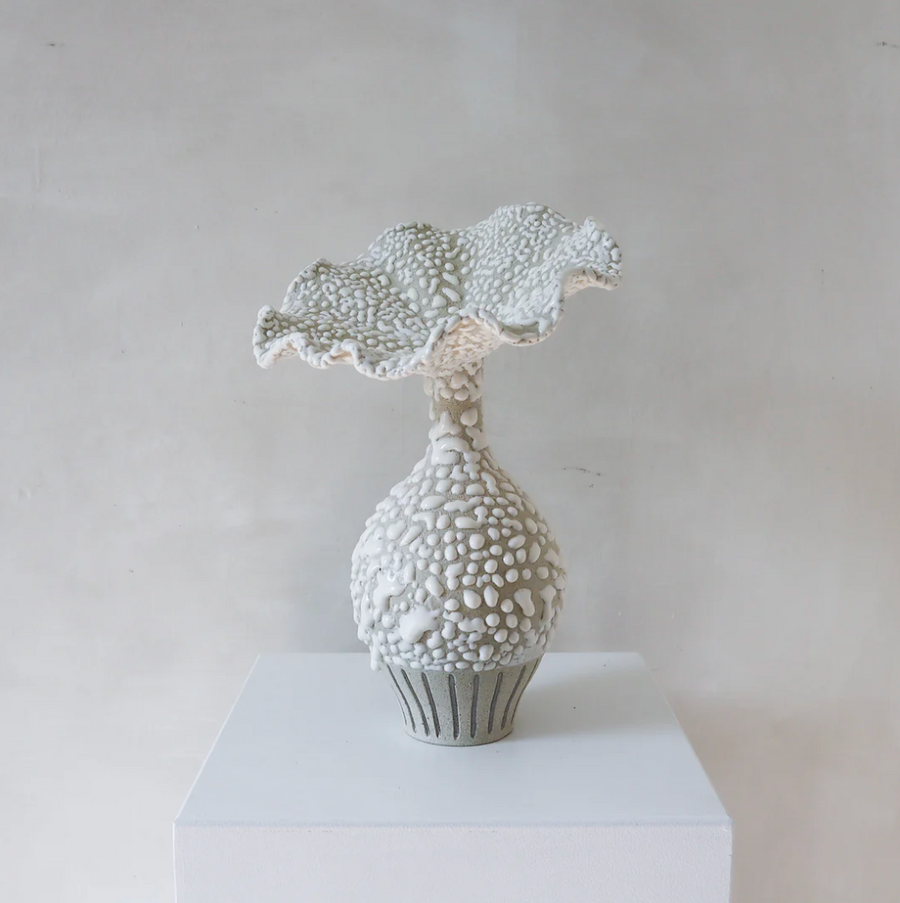 Blooming Goddess Vase Pearl and Chrome Finish