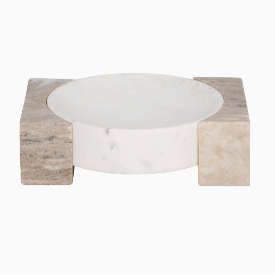 White and Tan Marble Bowl with Onyx Marble Sides