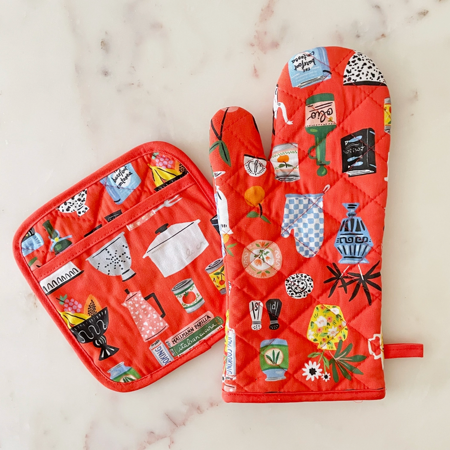Kitchen Shelf Cotton Oven Mitt & Pot Holder Set
