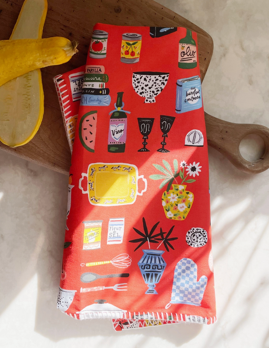 Kitchen Shelf Cotton Tea Towel with Stitch Detail