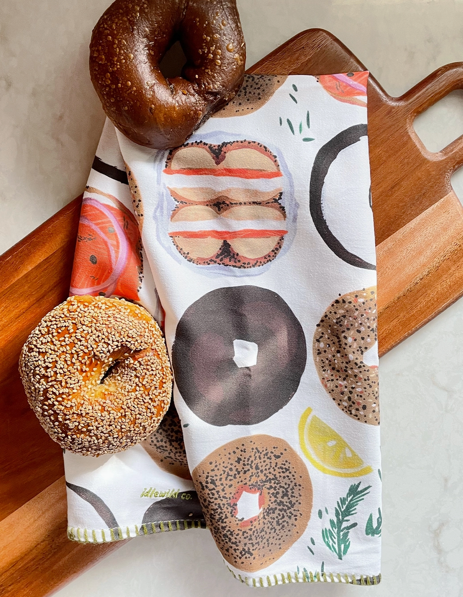 Bagel Cotton Tea Towel with Stitch Detail