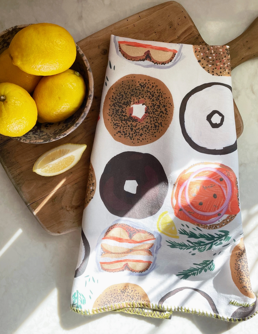 Bagel Cotton Tea Towel with Stitch Detail