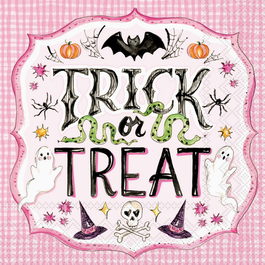 Pink Trick or Treat Halloween Paper Cocktail Napkins