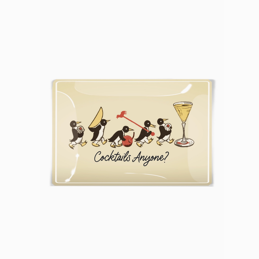 Penguins Marching Cocktails Anyone Decoupage Glass Tray