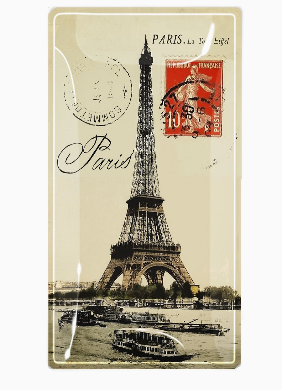 Paris La Tour Eiffel Red Stamp Glass Decoupage Tray