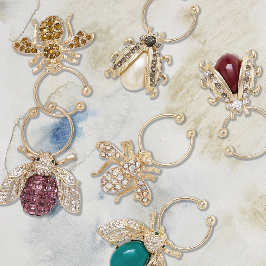 Bedazzled Bee Wine Charm, Dark Jewel Tones