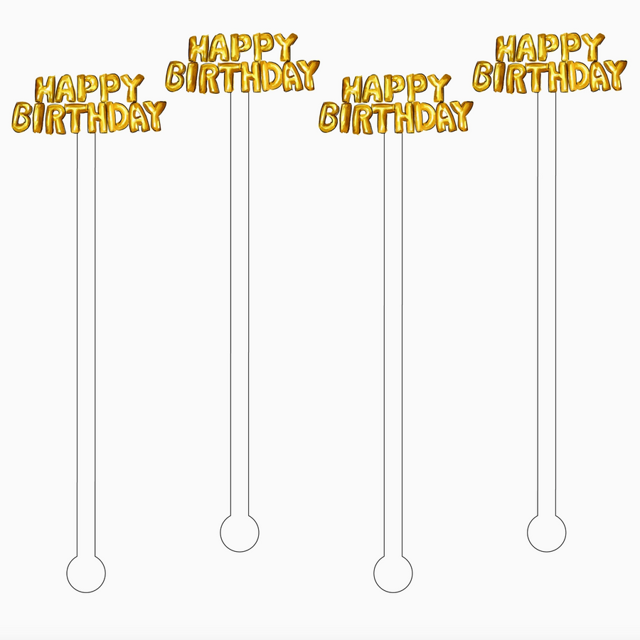 Happy Birthday Gold Helium Balloons Acrylic Stir Sticks