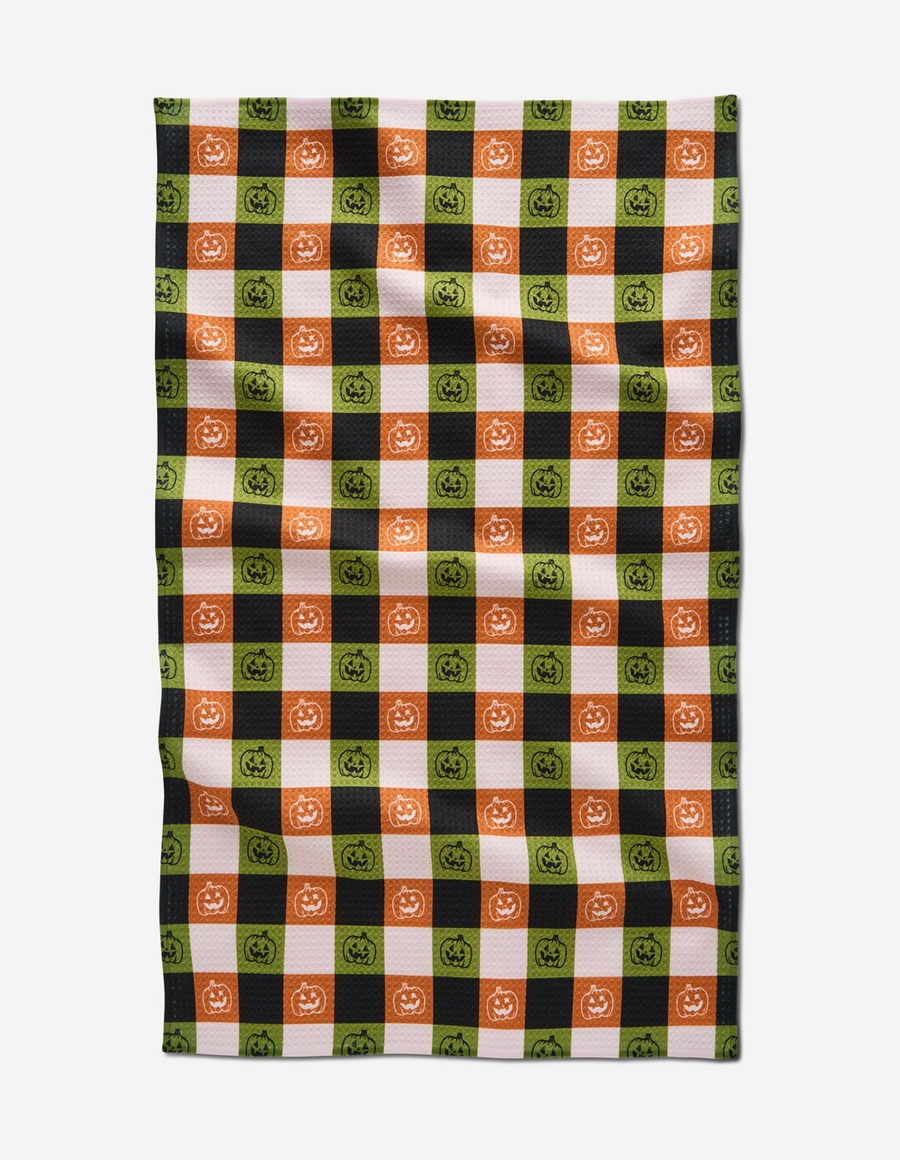 Jack-O-Lantern Checker Tea Towel