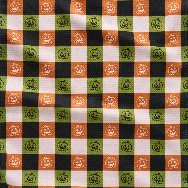 Jack-O-Lantern Checker Tea Towel