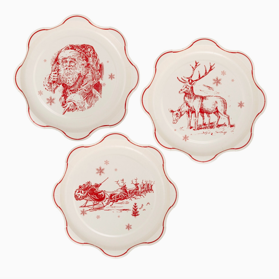 Red Vintage Line Art Paper Plates