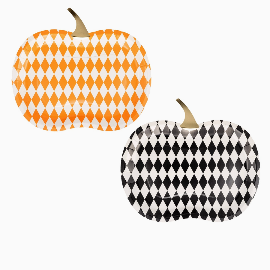 Harlequin Pumpkin Shaped Paper Plates