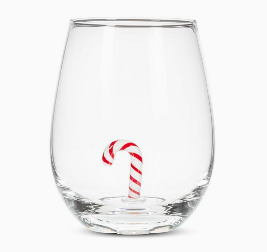 Candy Cane Icon Stemless Wine Glass