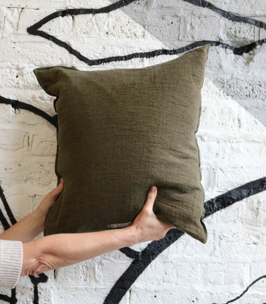 Washed Linen Crepon Pillow, Kaki