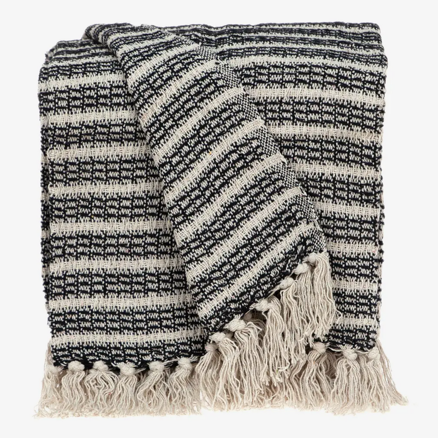 Black and Beige Striped Woven Handloom Throw