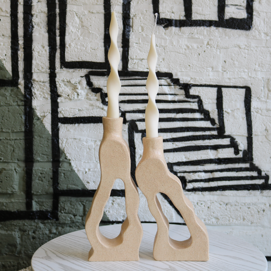 Limestone Two Leg Candle Holder, Set of 2
