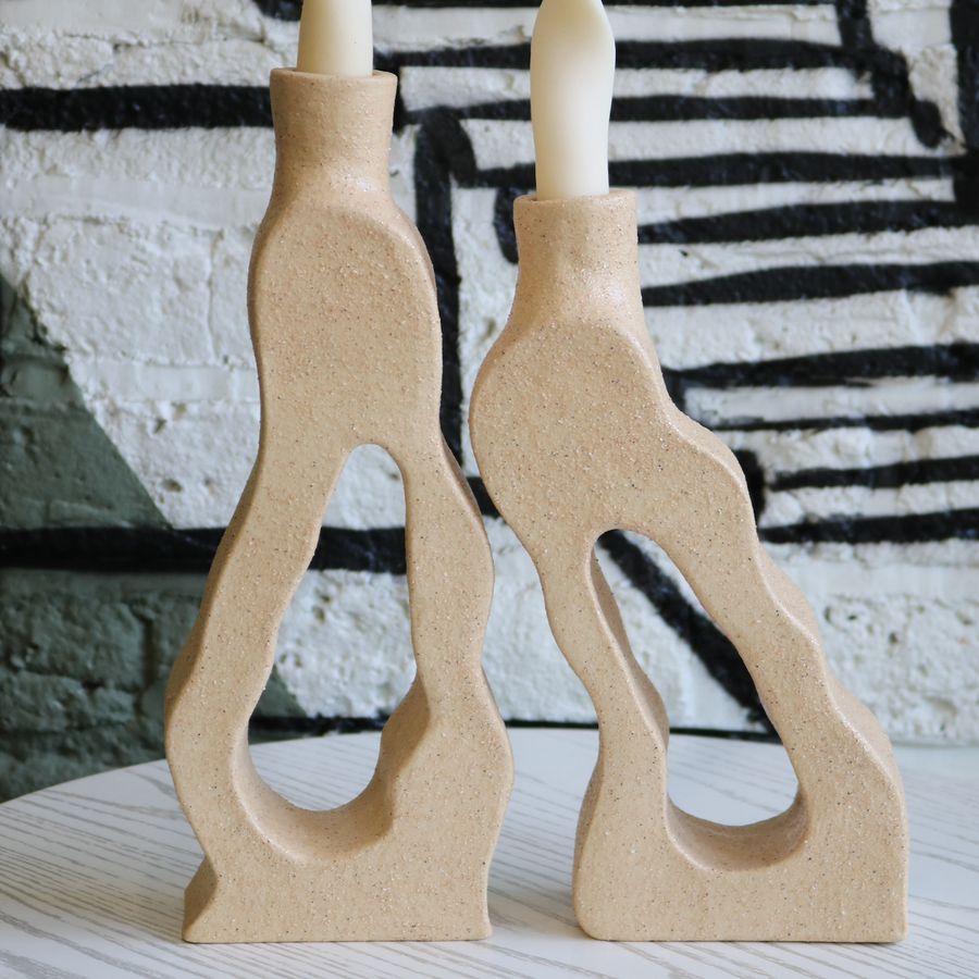 Limestone Two Leg Candle Holder, Set of 2