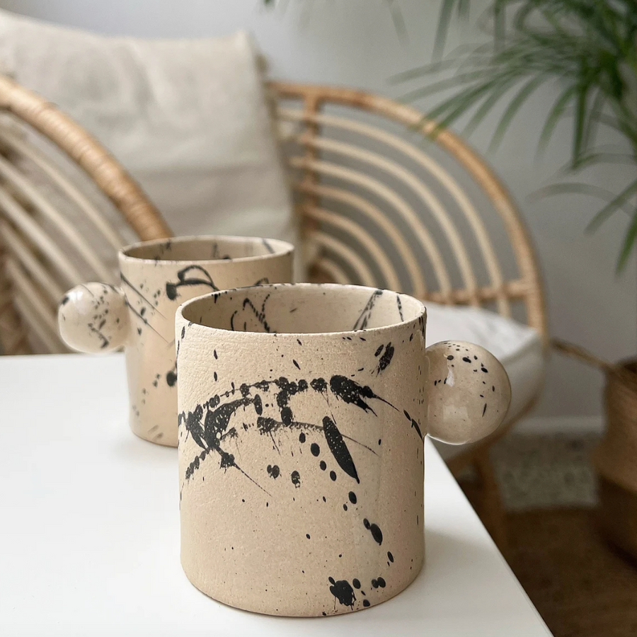 Beige with Black Splatter Sphere Mug
