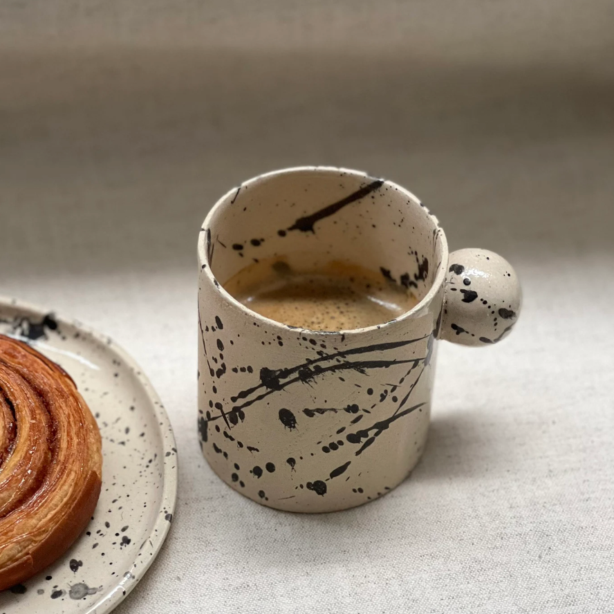 Beige with Black Splatter Sphere Mug
